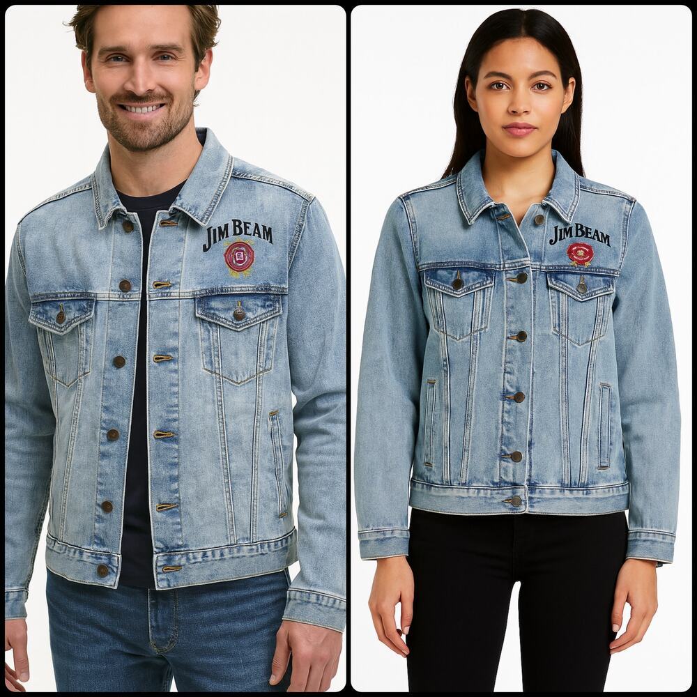Jim Beam Unisex Medium Wash Denim Button Up Trucker Jean Jacket | NEW!!